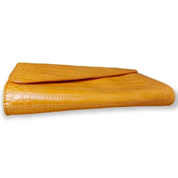 Danier Leather Orange Croc Embossed Clutch - Picture 2 of 7